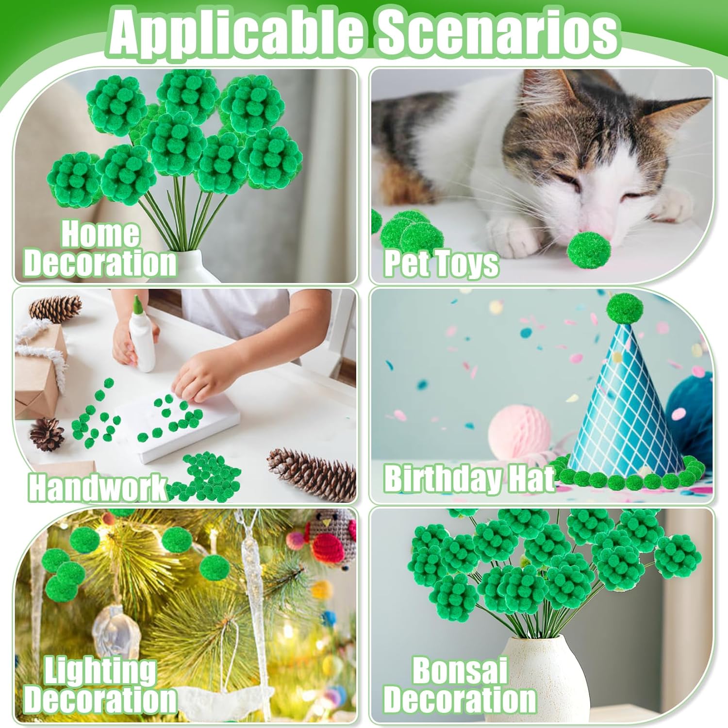 Green Pom Poms for Crafts Bulk – 800pcs Mini 1/2 Inch Soft Pom Pom Balls for DIY Art Projects