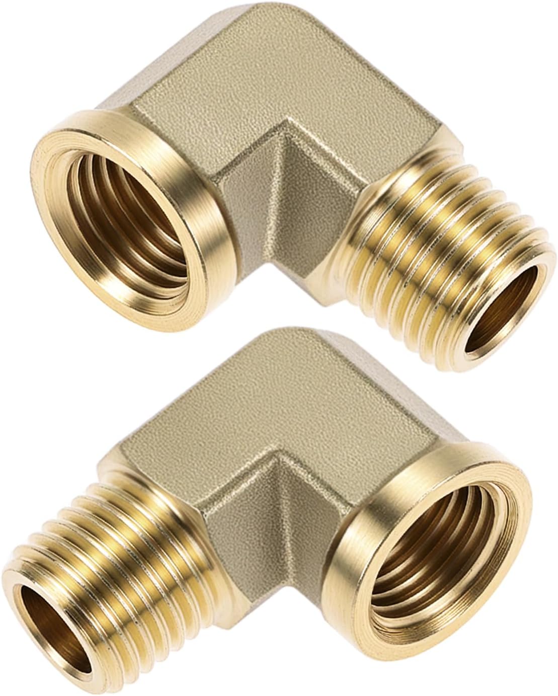 90 Degree Brass Street Elbow, 2 Pack 1/4" NPT Male x 1/4" NPT Female Forged Fitting, High-Temperature Brass Connector, NPT Pipe Fittings