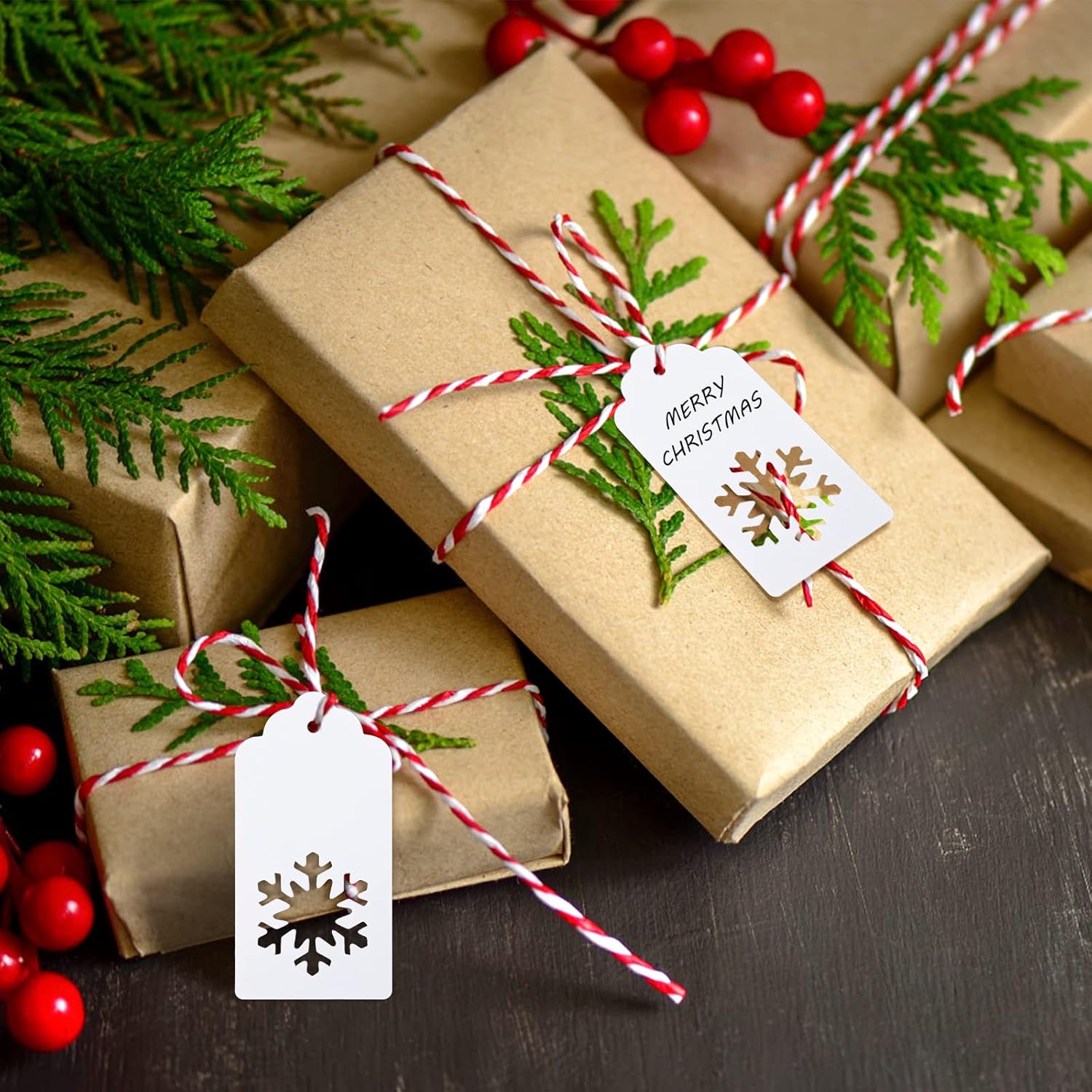 Christmas Gift Tags - 100Pcs Christmas Tags with String