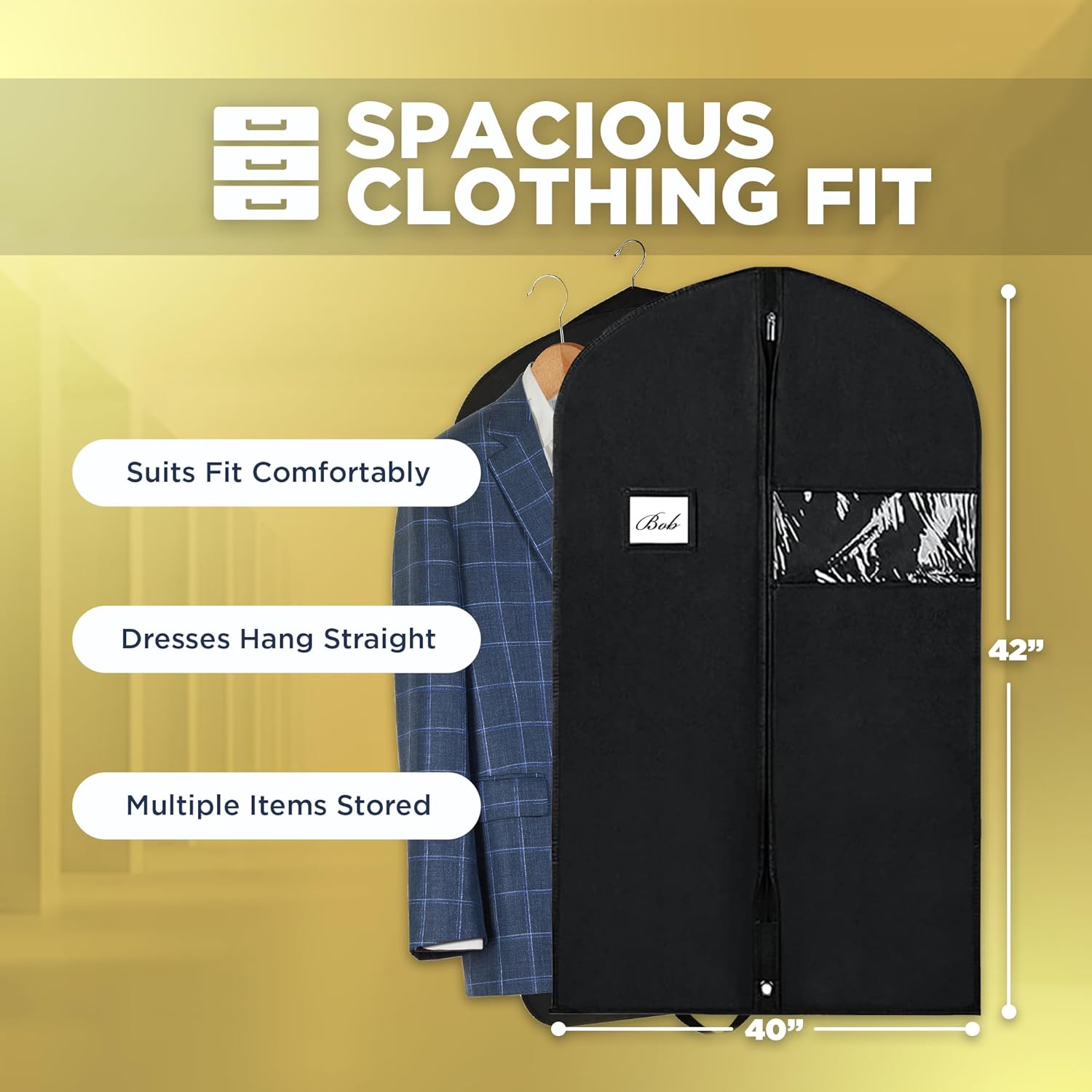 Garment Bag for Hanging Clothes - Travel Suit Bag Closet Covers for Men and Women - Long Dress