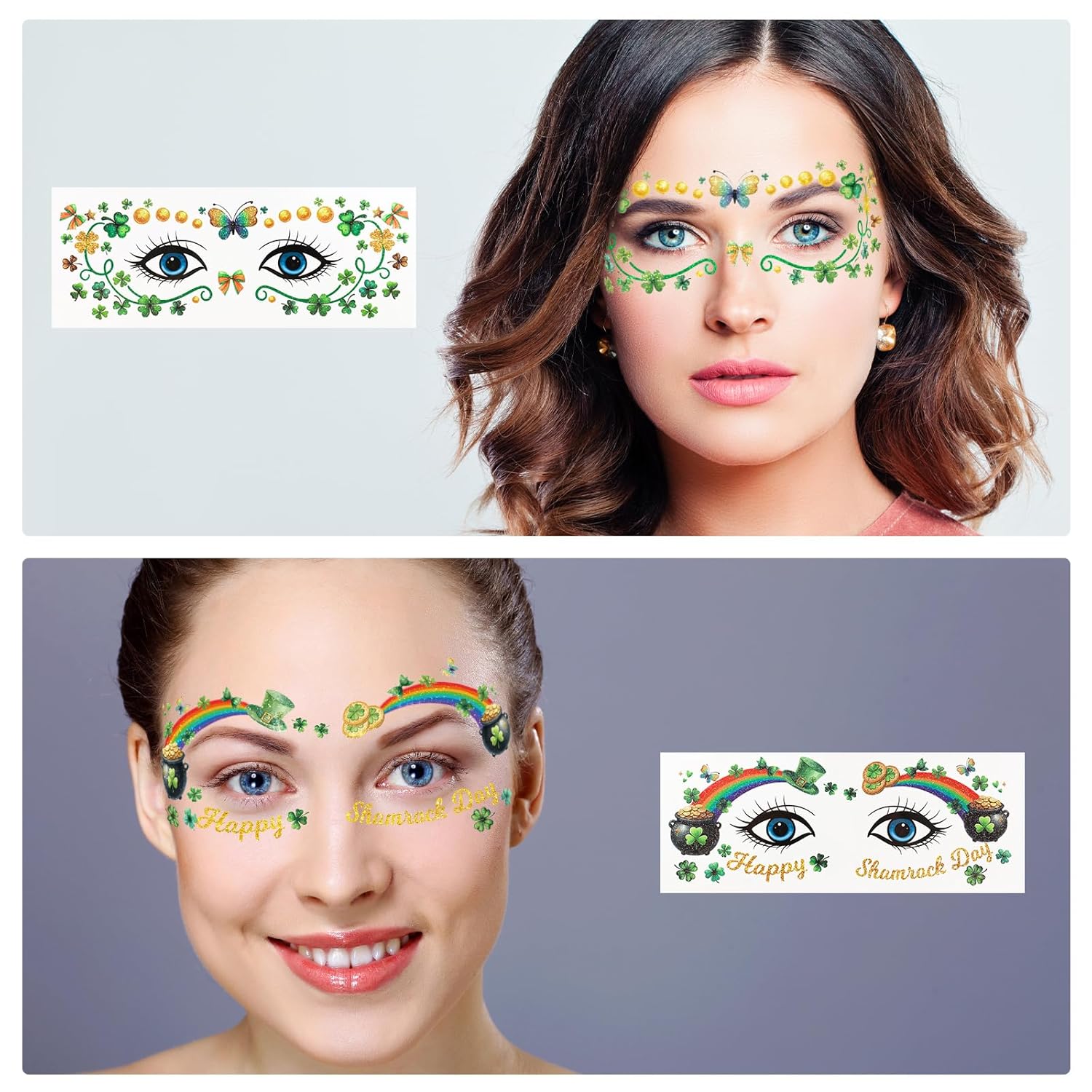 Ceiba Tree St. Patrick%27s Day Face Stickers Temporary Tattoos 10 Sheets Saint Patrick%27s Day Irish Shamrock Clover Make up Accessories for Women Kids Party Favors Decorations
