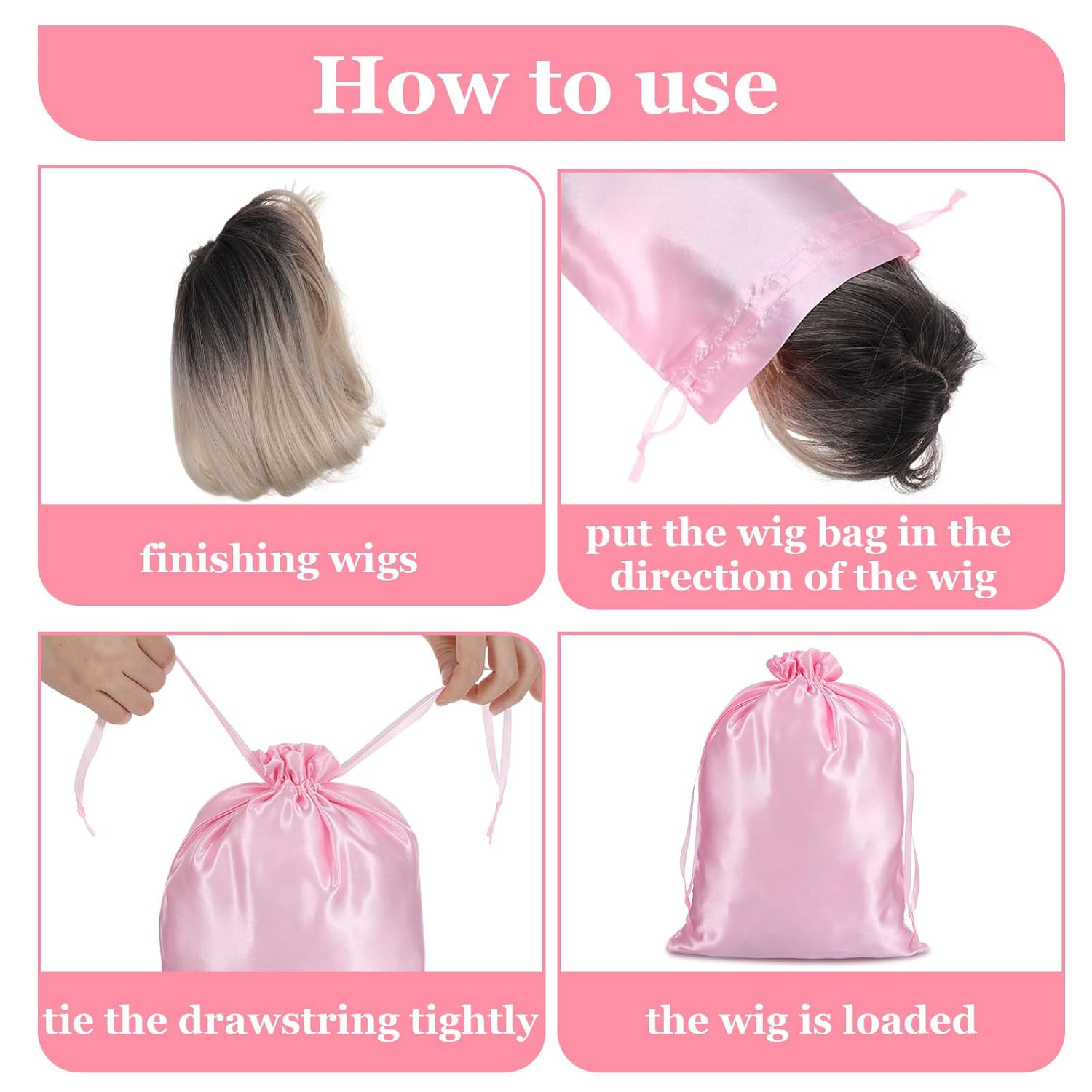 4Pcs Wig Bags with Satin Drawstring