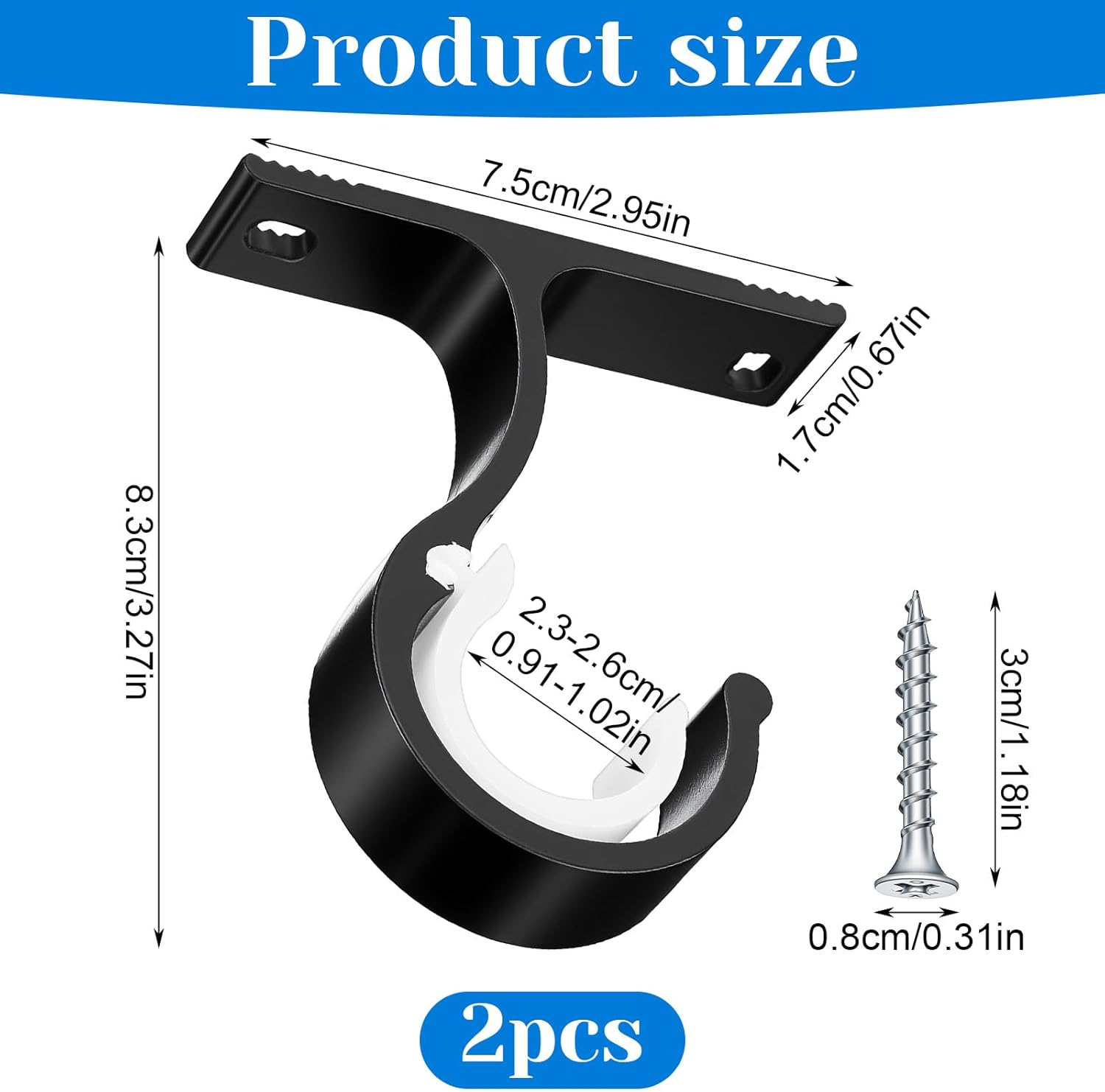 2 Sets Ceiling Curtain Rod Brackets for 1 Inch Rod