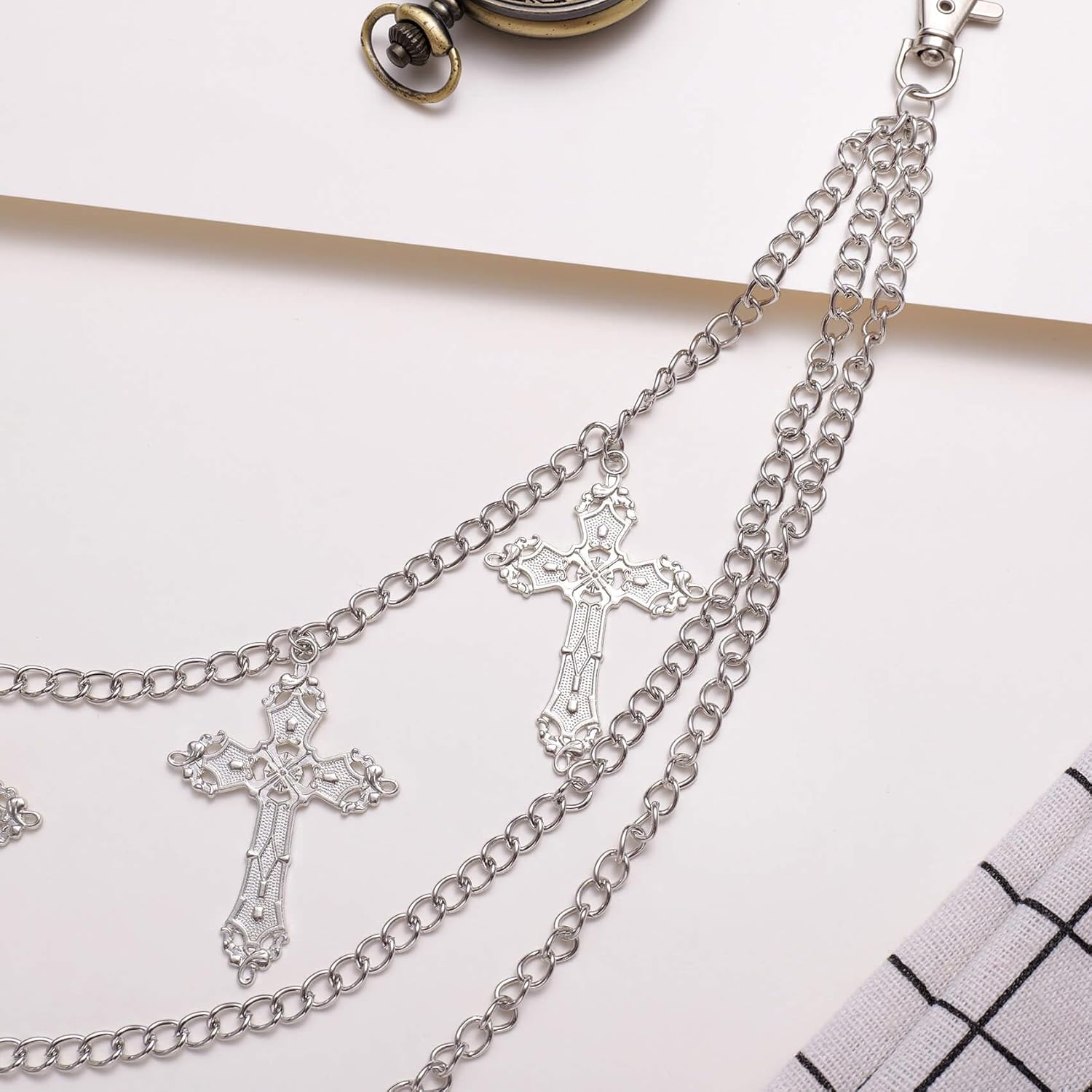 Punk Pants Chain - Multi Stacked Layering Cross Charm Chain for Women Men Punk Pants Chain - Multi Stacked Layering Cross Charm Chain for Women Men