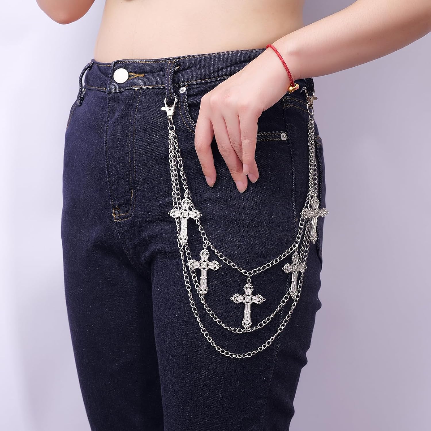 Punk Pants Chain - Multi Stacked Layering Cross Charm Chain for Women Men