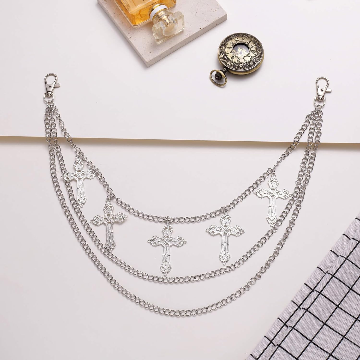 Punk Pants Chain - Multi Stacked Layering Cross Charm Chain for Women Men