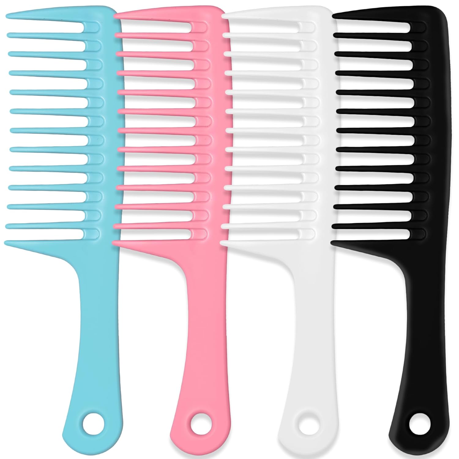MODENGKGJIAN 4PCS Wide Tooth Detangling Comb, Large Hair Styling Comb for Curly, Wet, Lg Hair (Multi-colored, Polypropylene, Handgrip)