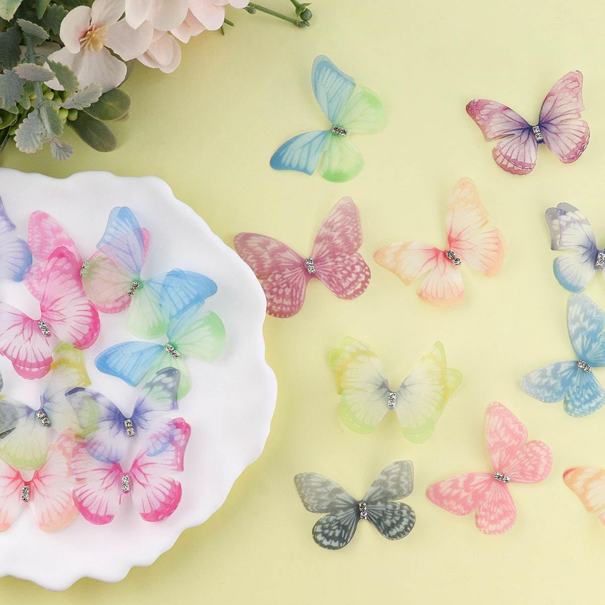 30 Pieces Colorful Organza 3D Lace Wings Wall Decoration for Crafts