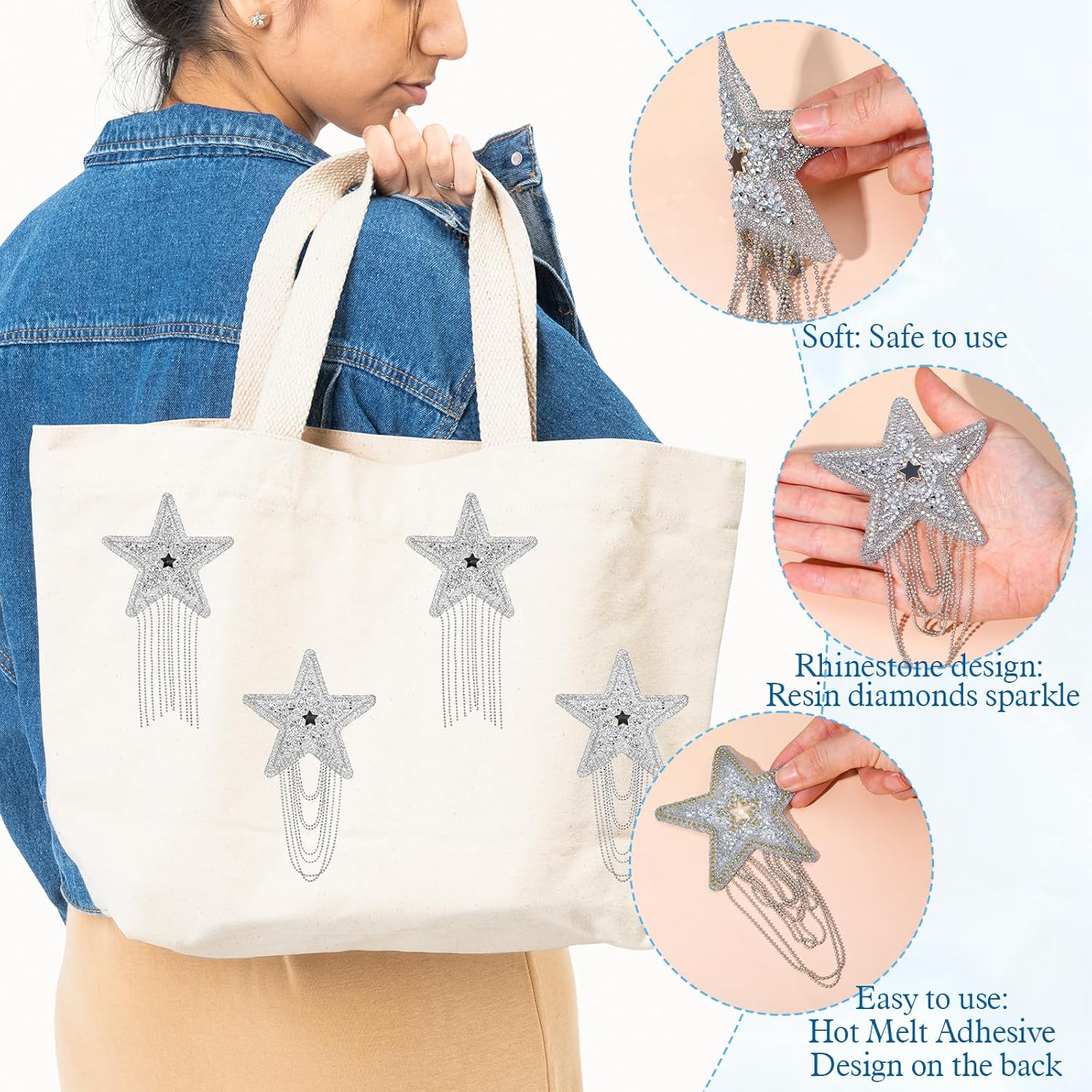 6PCS Rhinestone Star Iron on Patches