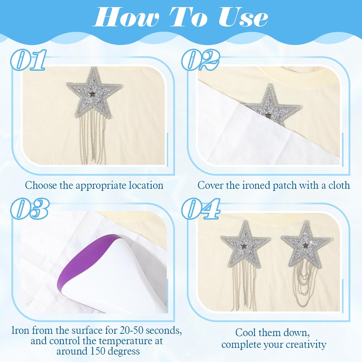 6PCS Rhinestone Star Iron on Patches