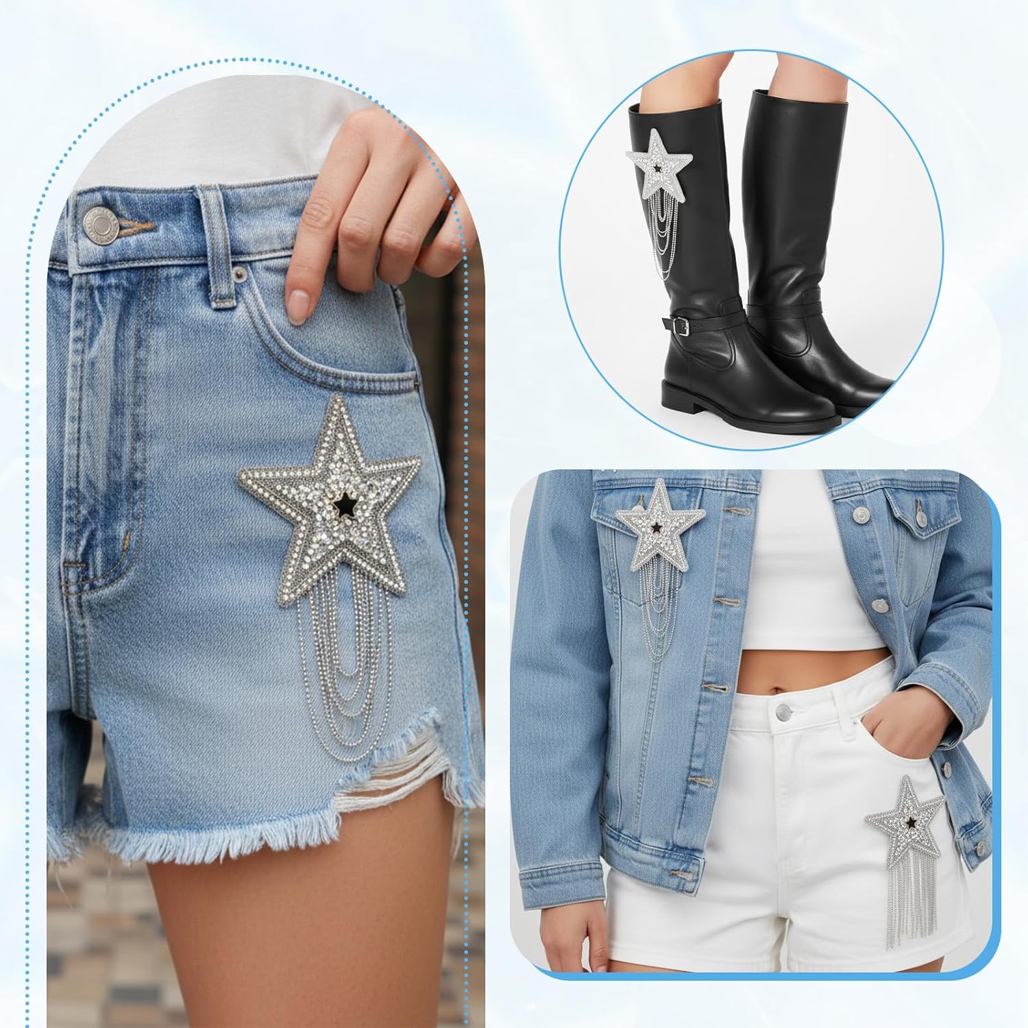 6PCS Rhinestone Star Iron on Patches