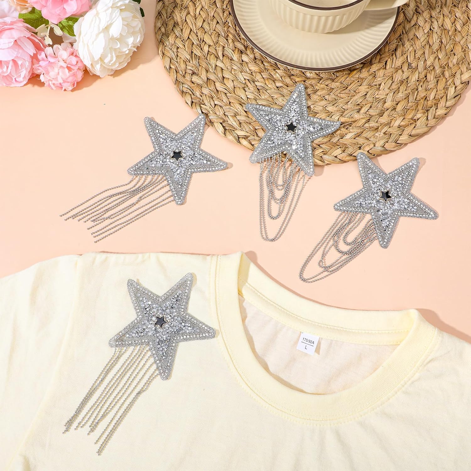 6PCS Rhinestone Star Iron on Patches
