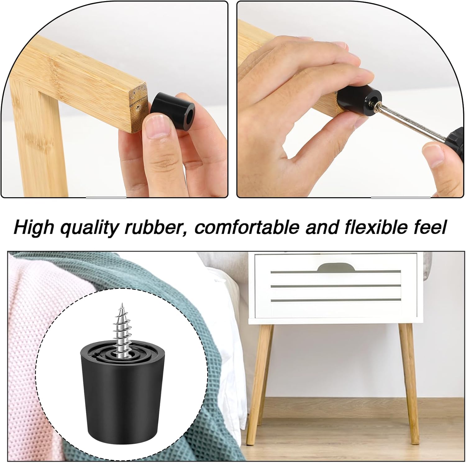 16 Pack Rubber Cutting Board Feet Non Slip Screw On Rubber Feet for Cutting Board with Stainless Screws Small Bumper Pads for Electronics