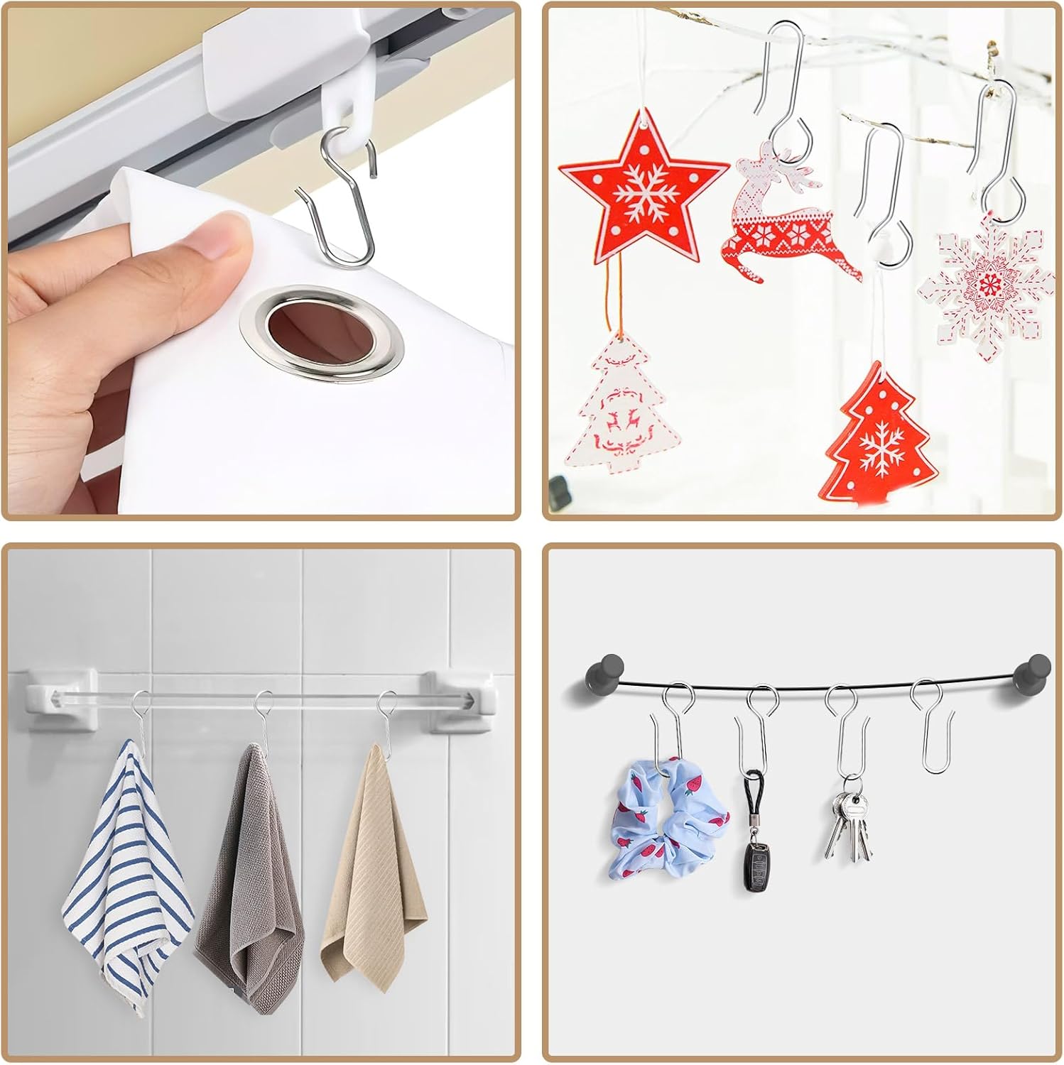 S-Shaped Small Metal Curtain Hooks - 60 Pcs Drapery Hooks for Ceiling Track
