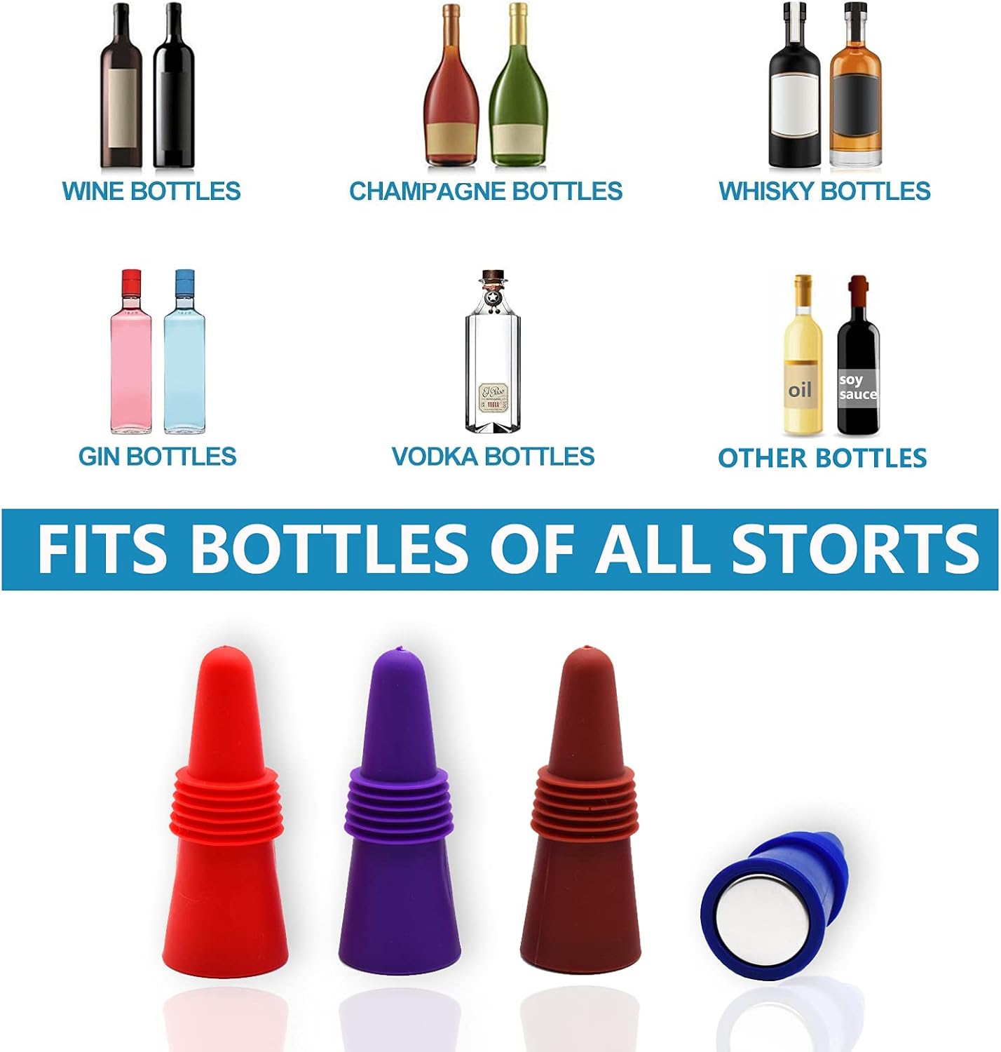 Wine Stoppers Beverage Bottle Sealer Soft Silice Wine Bottle Stoppers Corks with Grip Top for Keeping Wine Champagne Fresh