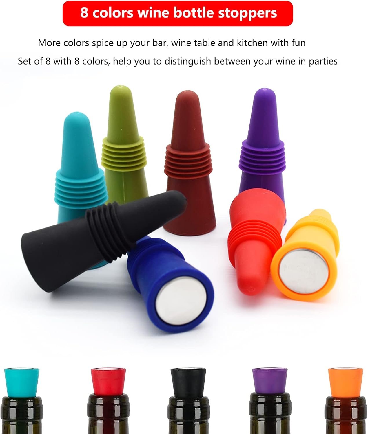 Wine Stoppers Beverage Bottle Sealer Soft Silice Wine Bottle Stoppers Corks with Grip Top for Keeping Wine Champagne Fresh