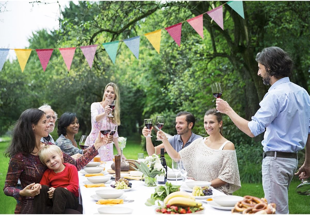 72 Flags Imitated Burlap Pennant Banner Multicolor Fabric Triangle Flag Bunting for Summer Party and Festival Classroom Hanging Decorati
