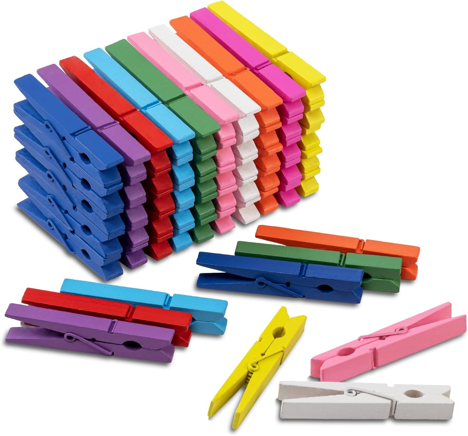 100 Pcs Colored Clothespins Wooden 2.9 Inch Rainbow Color Crafts Decorative Clips for Scrapbooking