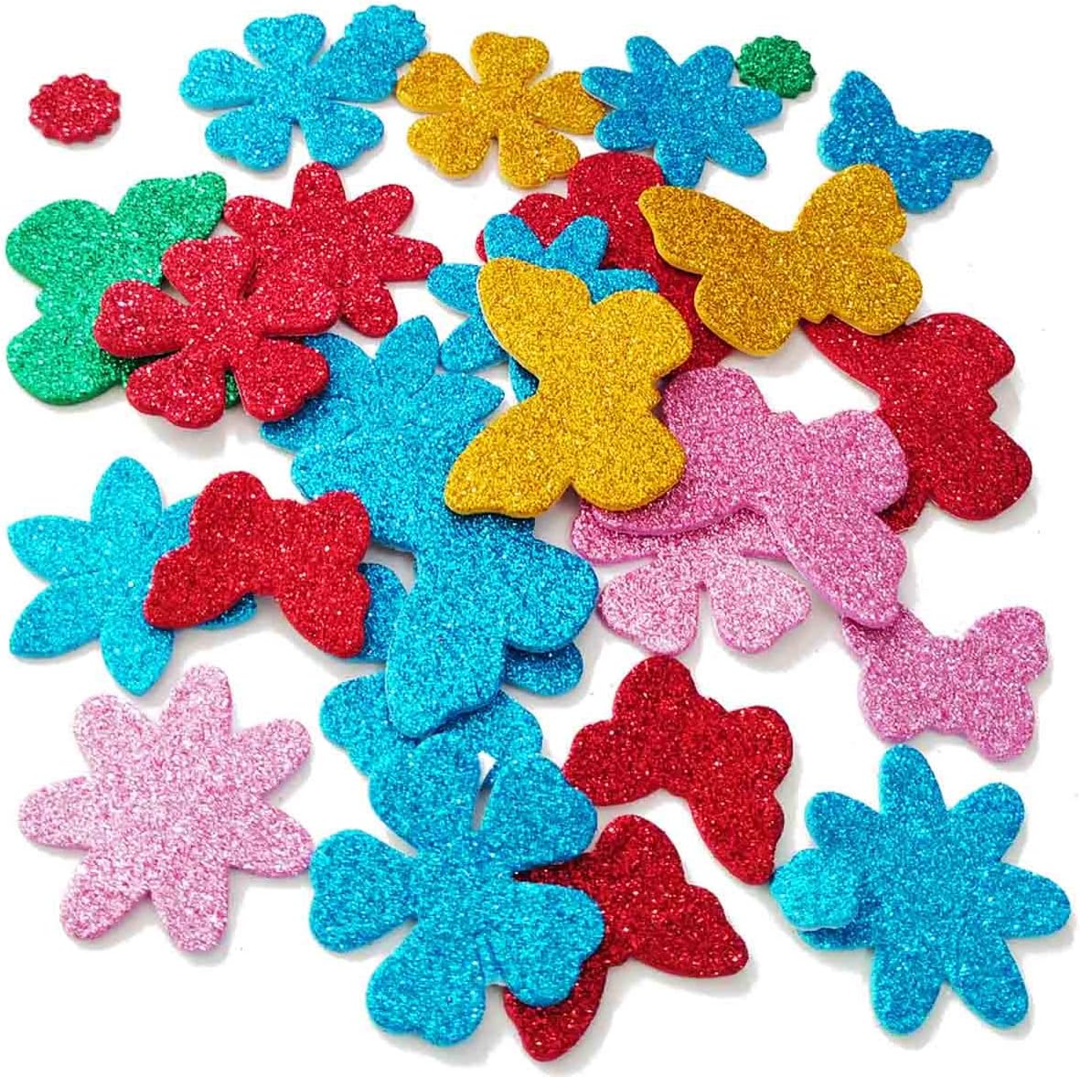Glitter Foam Flower and Butterfly Shapes Stickers