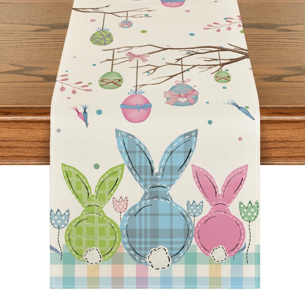 Buffalo Plaid Bunny Egg Carrot Easter Table Runner Buffalo Plaid Bunny Egg Carrot Easter Table Runner