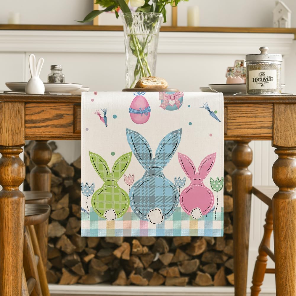 Buffalo Plaid Bunny Egg Carrot Easter Table Runner
