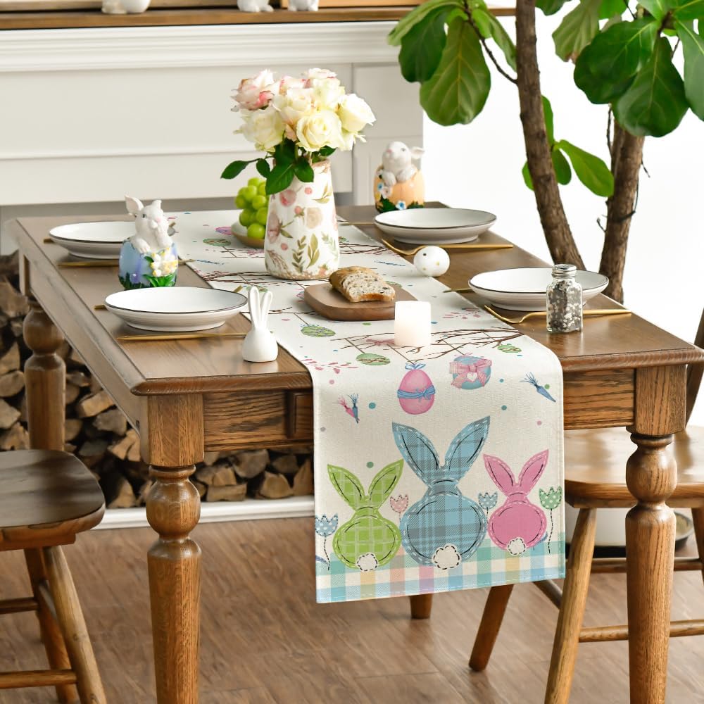 Buffalo Plaid Bunny Egg Carrot Easter Table Runner