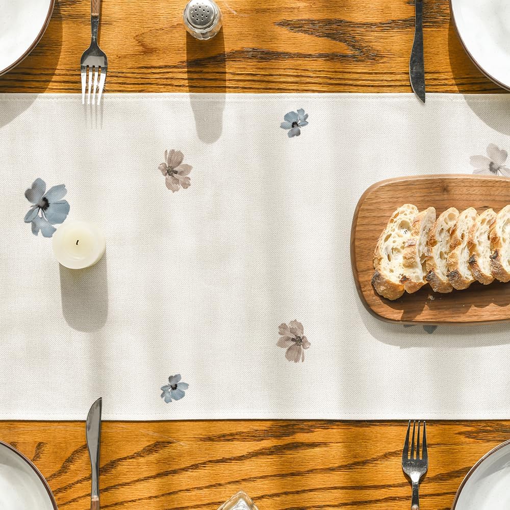Brown Poppy Floral Leaves Spring Table Runner