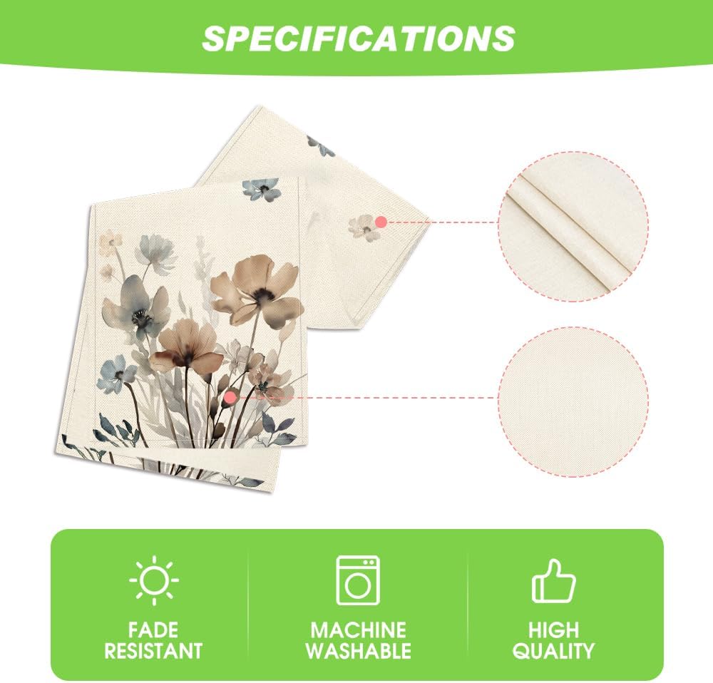 Brown Poppy Floral Leaves Spring Table Runner