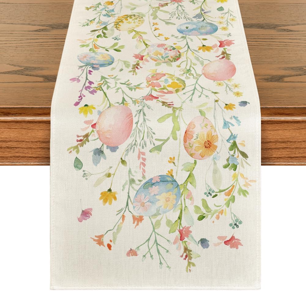 Wild Flowers Eggs Easter Table Runner