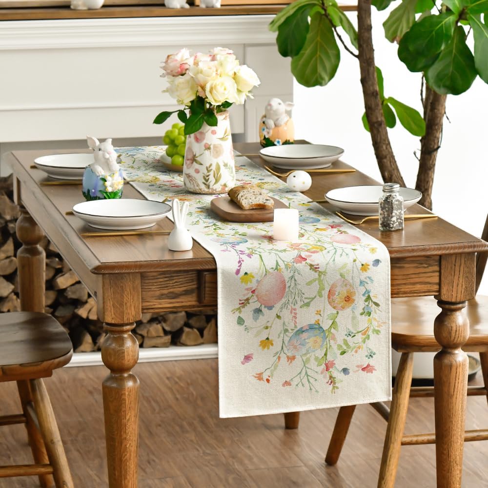Wild Flowers Eggs Easter Table Runner