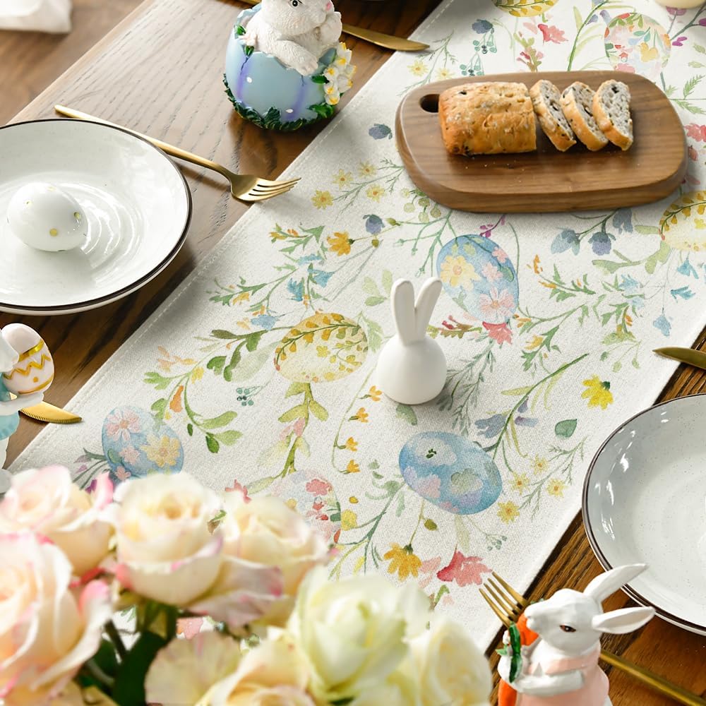 Wild Flowers Eggs Easter Table Runner