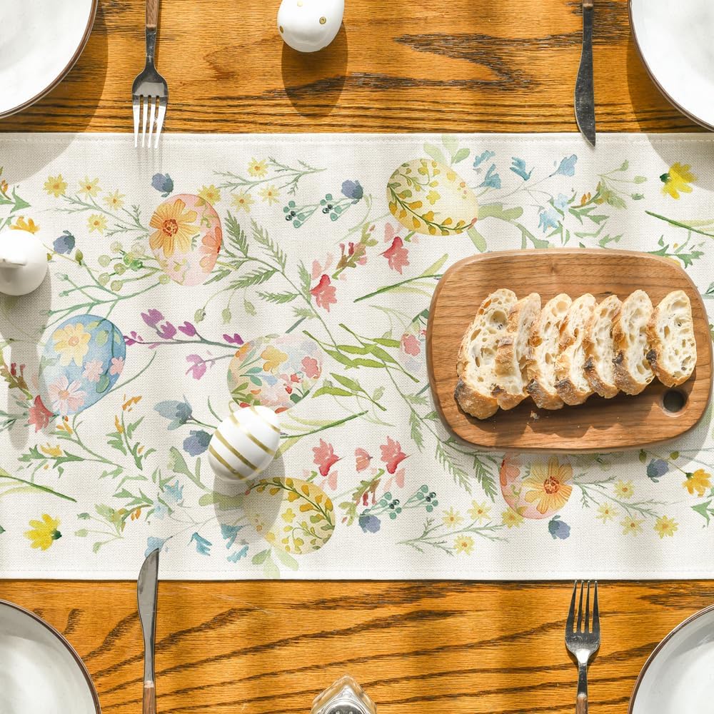 Wild Flowers Eggs Easter Table Runner