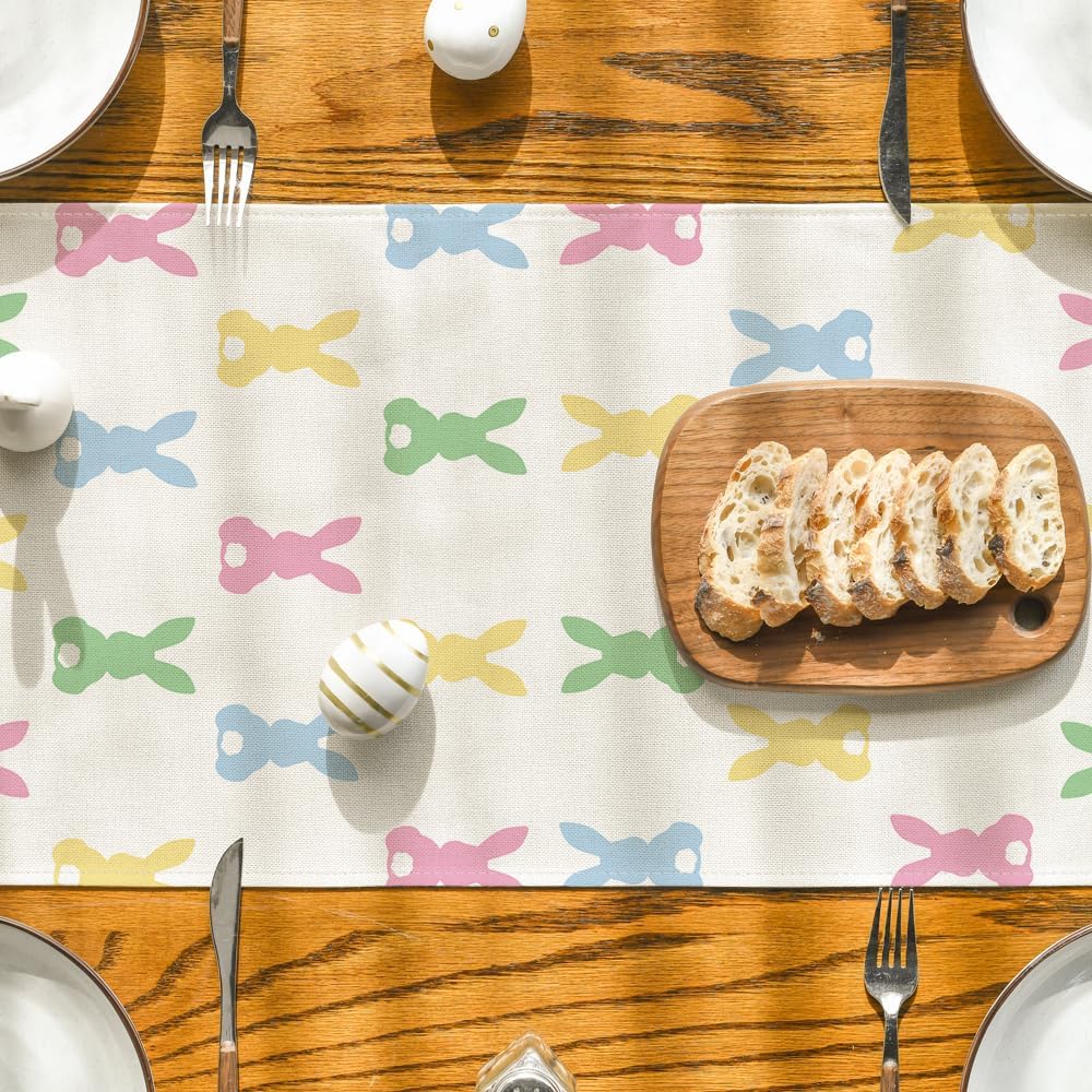 Green Pink Bunny Rabbit Easter Table Runner