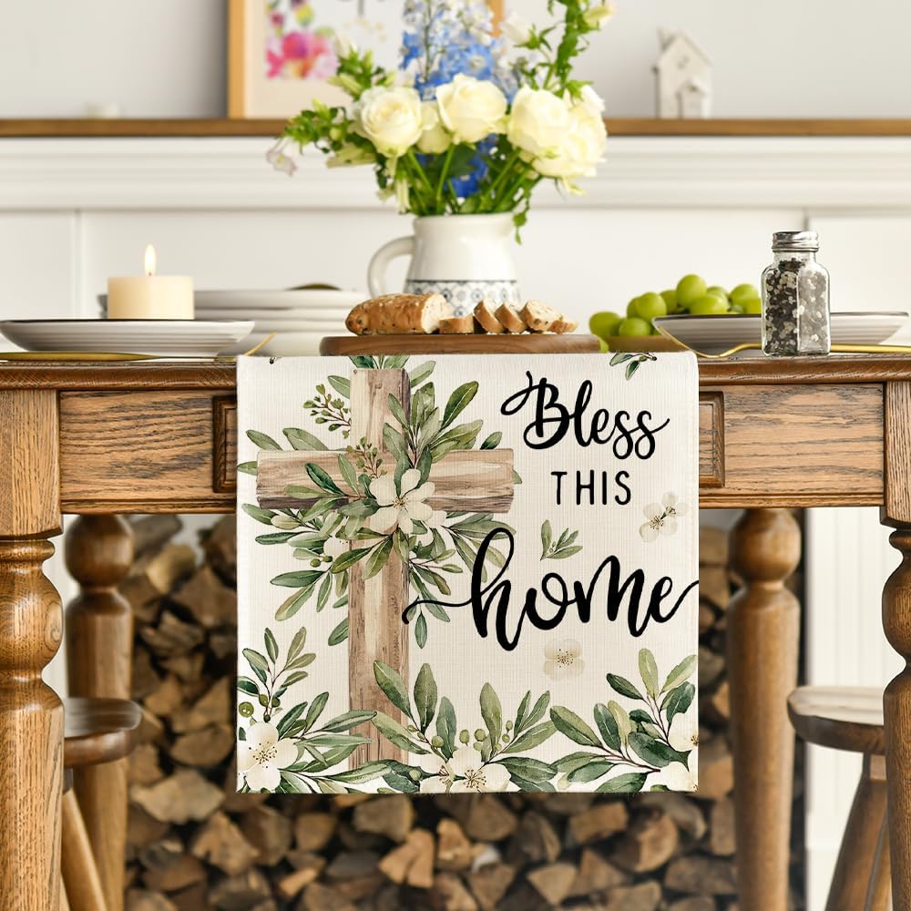 Cross Olive Leaves Spring Table Runner