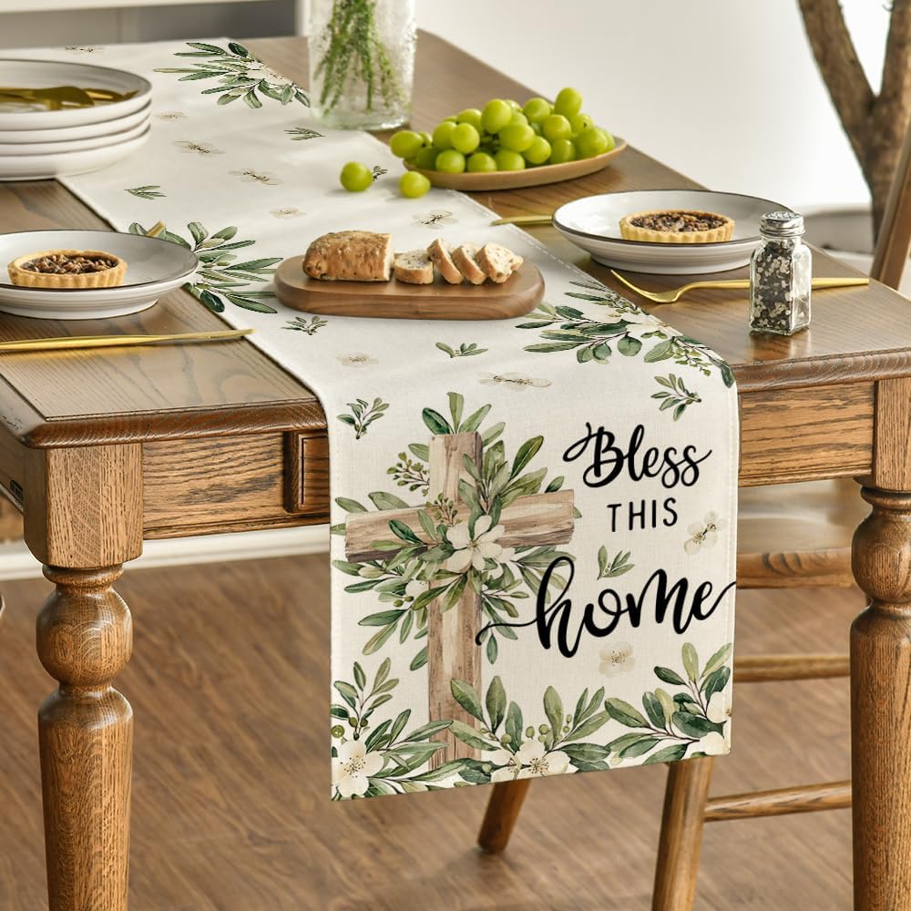 Cross Olive Leaves Spring Table Runner