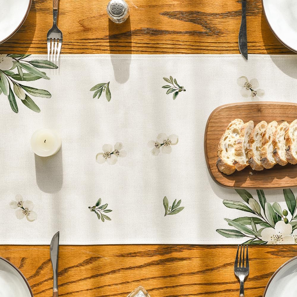 Cross Olive Leaves Spring Table Runner