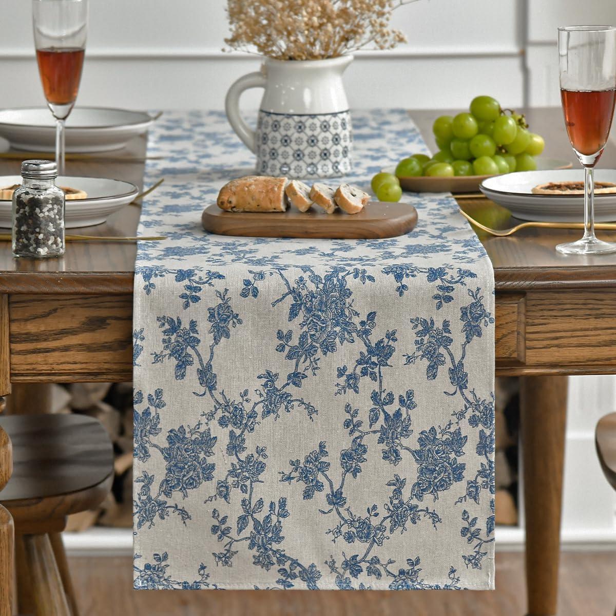 Monochrome Sketch Branch Toile Textures Chinoiserie Cotton Dark Grey Table Runner Monochrome Sketch Branch Toile Textures Chinoiserie Cotton Dark Grey Table Runner