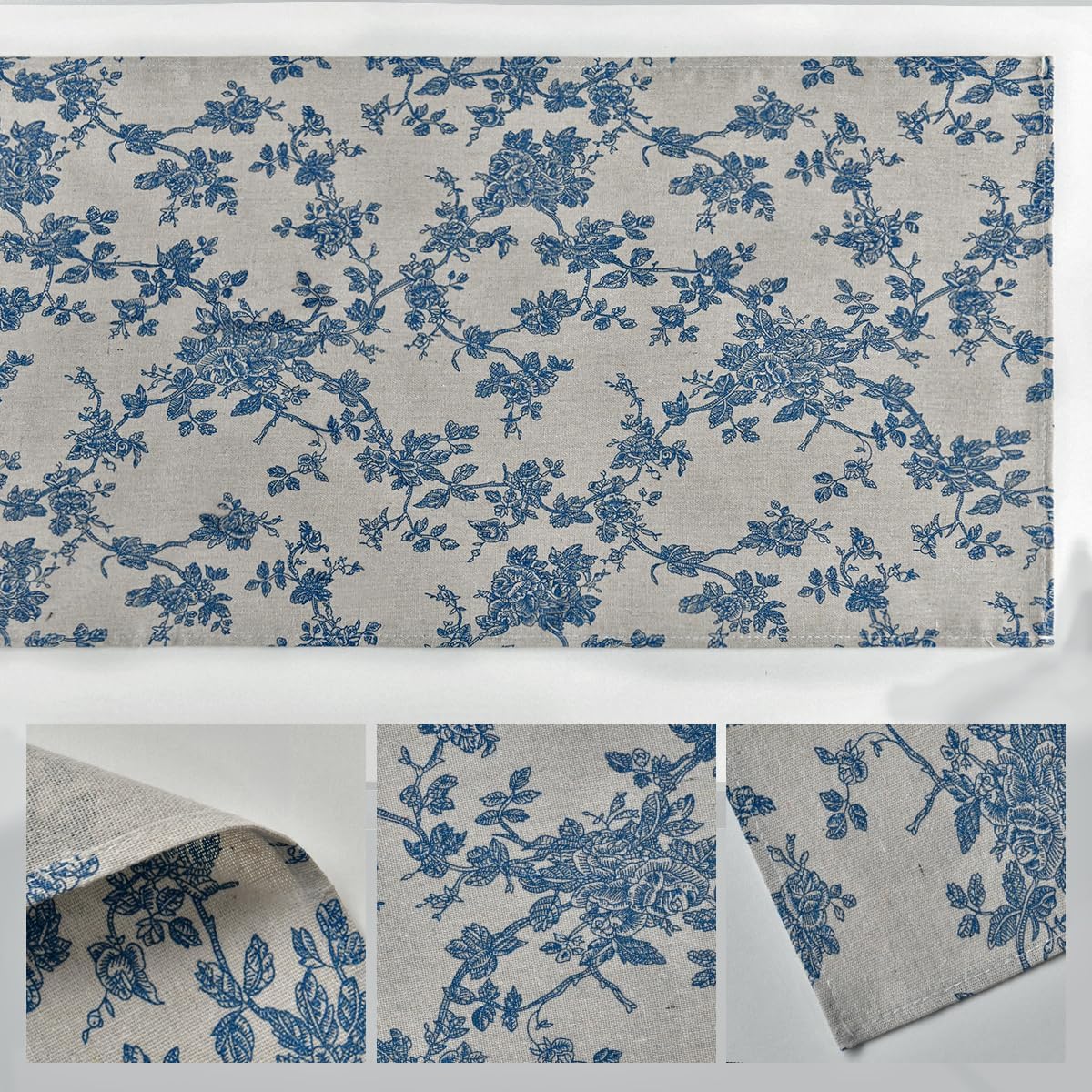 Monochrome Sketch Branch Toile Textures Chinoiserie Cotton Dark Grey Table Runner