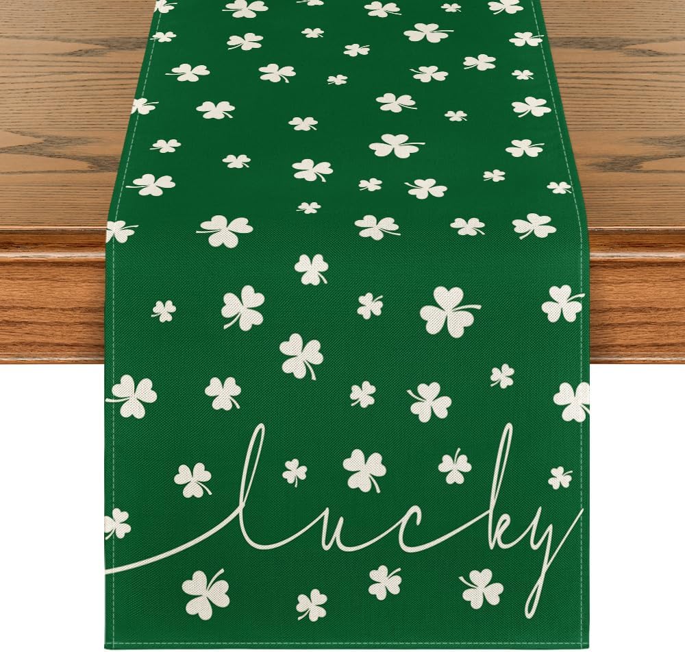 Green Lucky Shamrock St. Patrick%27s Day Table Runner Green Lucky Shamrock St. Patrick%27s Day Table Runner