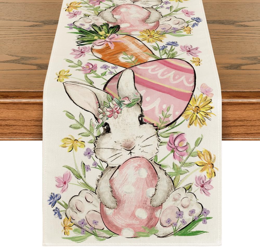 Bunny Rabbit Egg Flower Easter Table Runner Bunny Rabbit Egg Flower Easter Table Runner