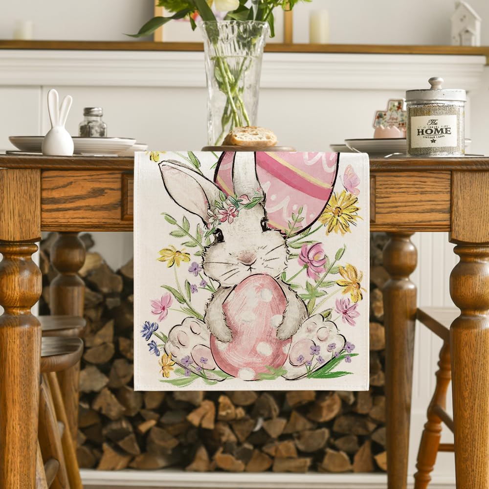 Bunny Rabbit Egg Flower Easter Table Runner