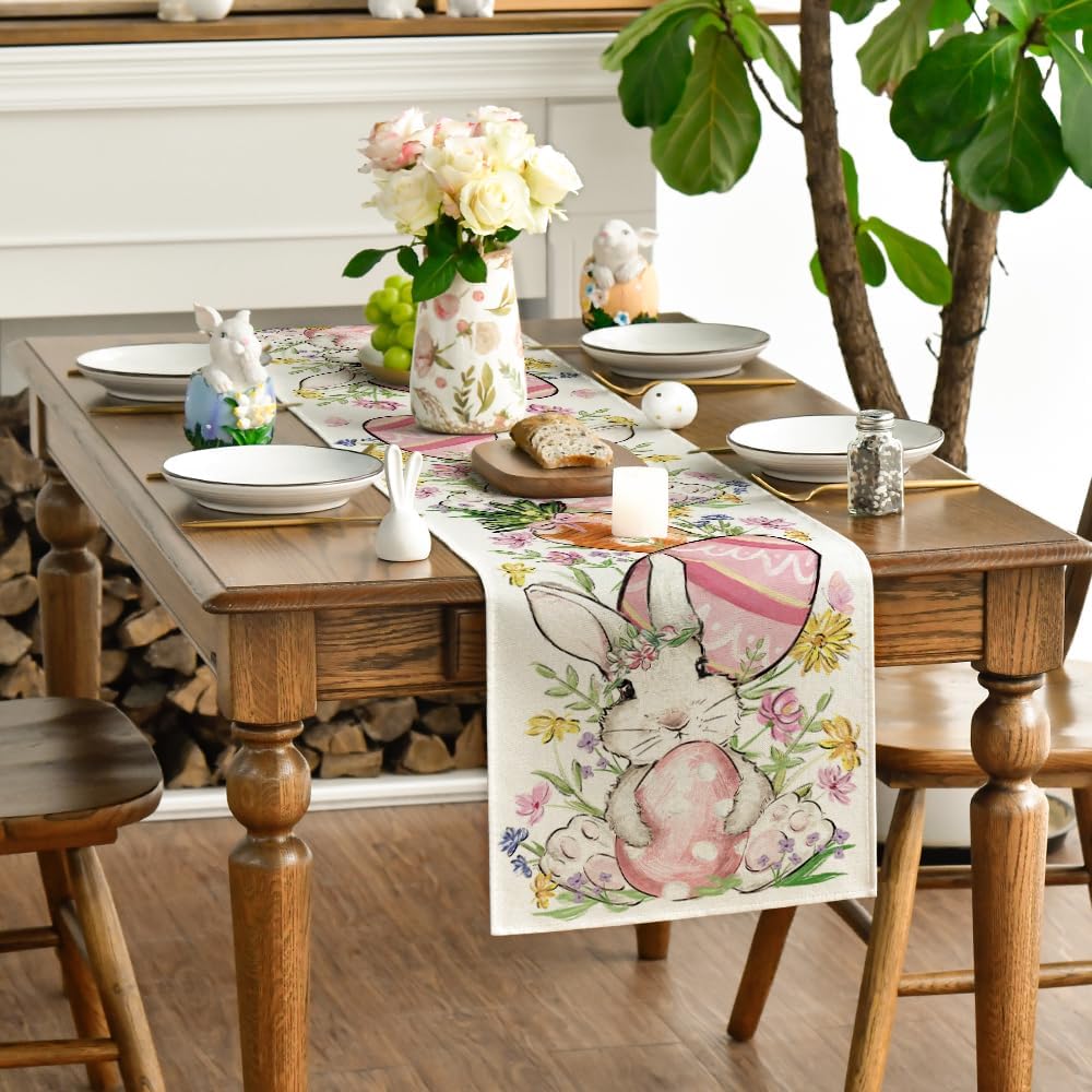 Bunny Rabbit Egg Flower Easter Table Runner
