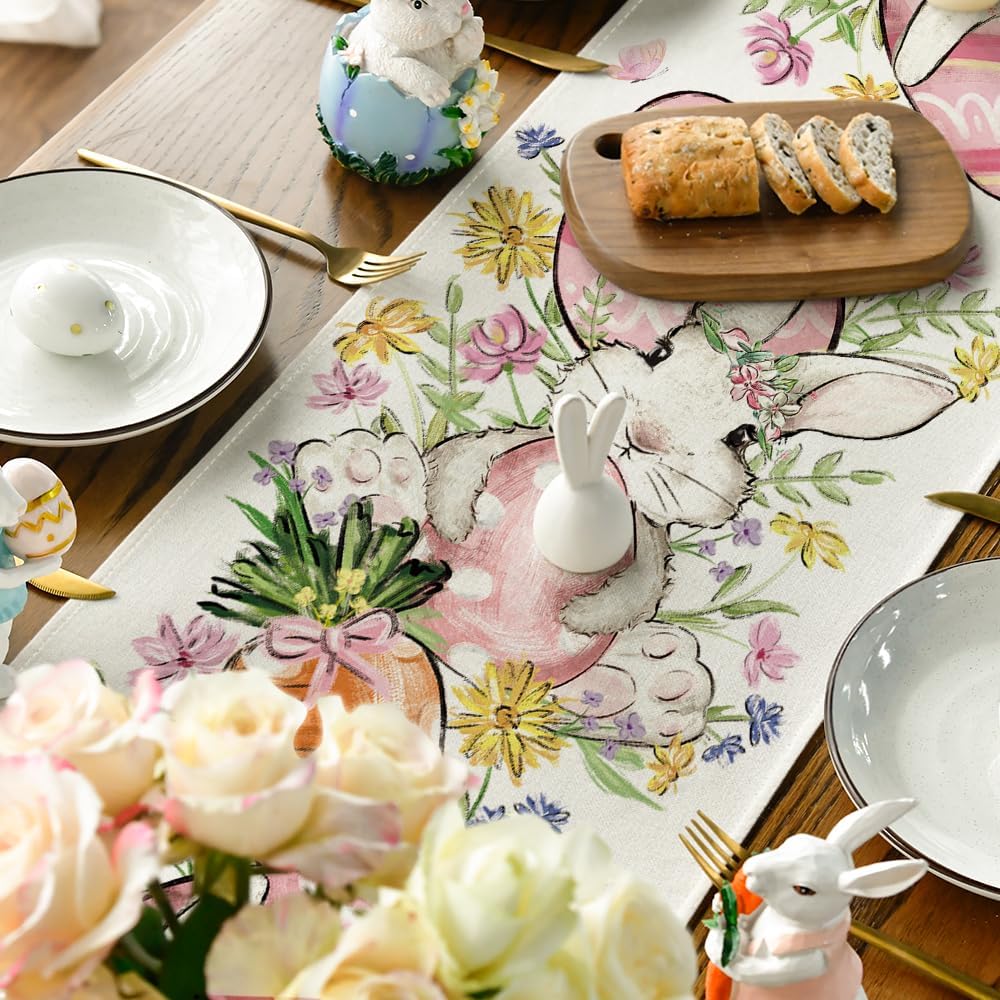 Bunny Rabbit Egg Flower Easter Table Runner