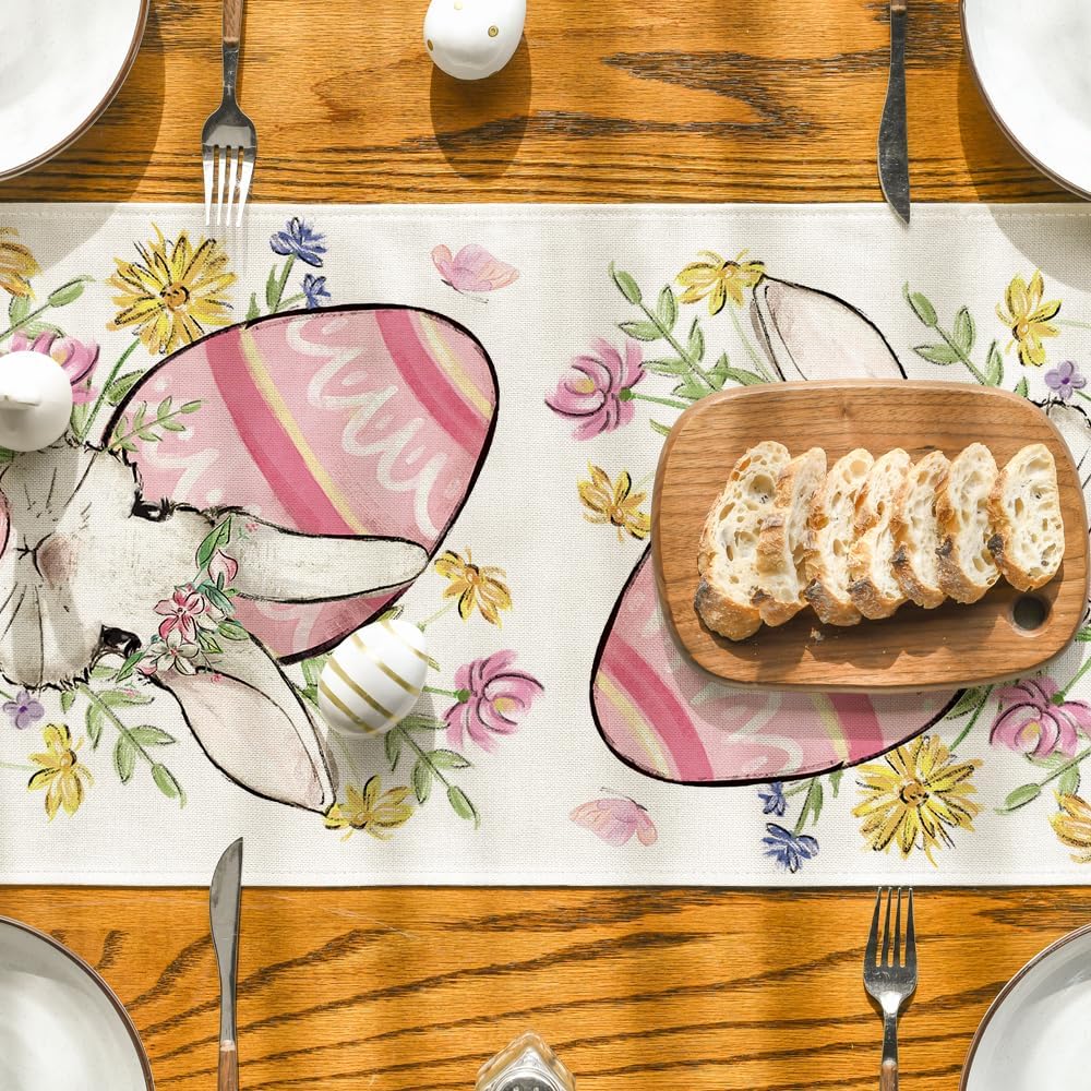 Bunny Rabbit Egg Flower Easter Table Runner