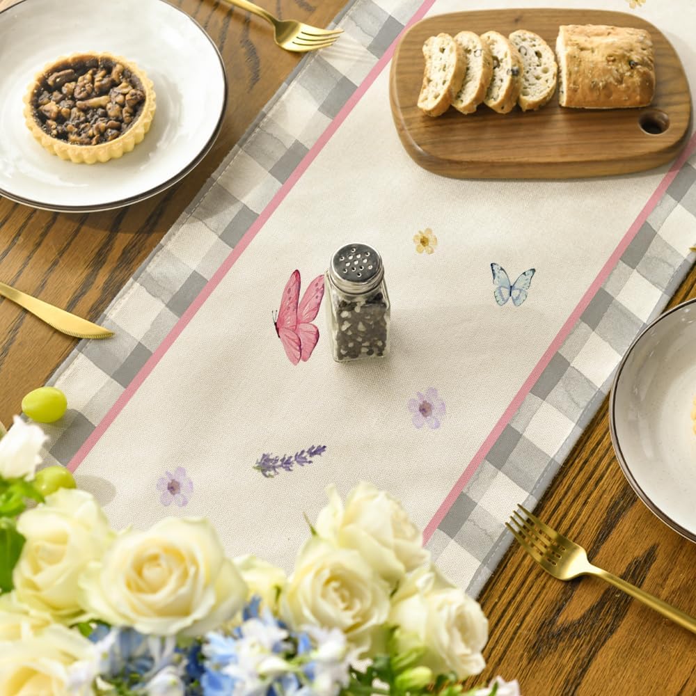 Buffalo Plaid Vase Lavender Tulip Spring Table Runner