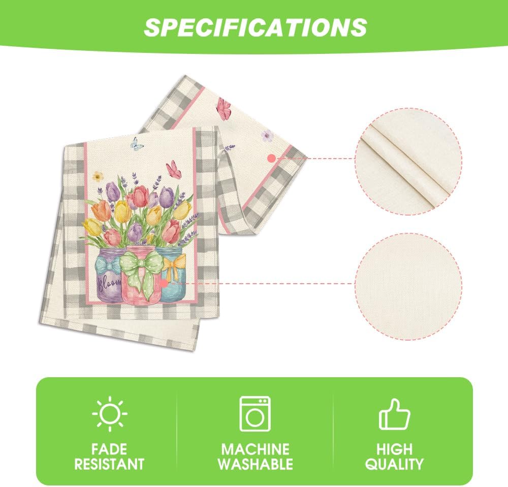 Buffalo Plaid Vase Lavender Tulip Spring Table Runner