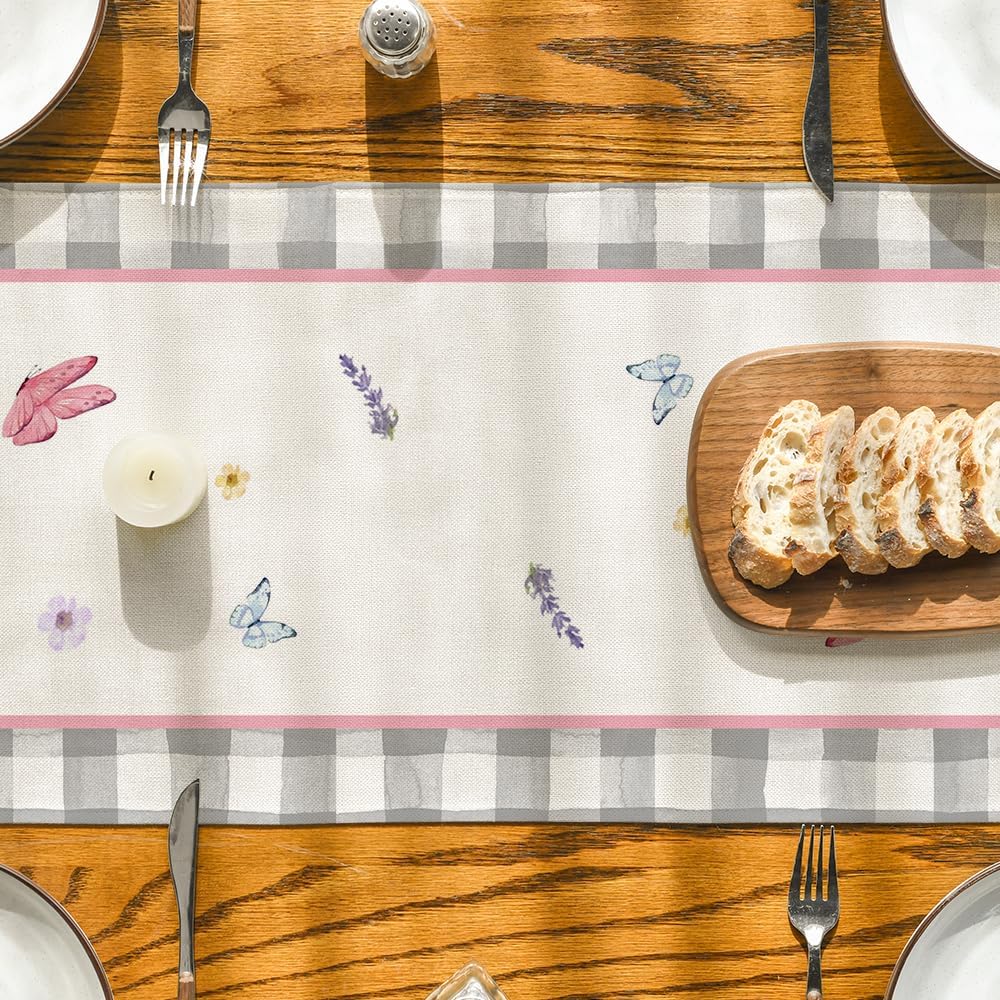 Buffalo Plaid Vase Lavender Tulip Spring Table Runner