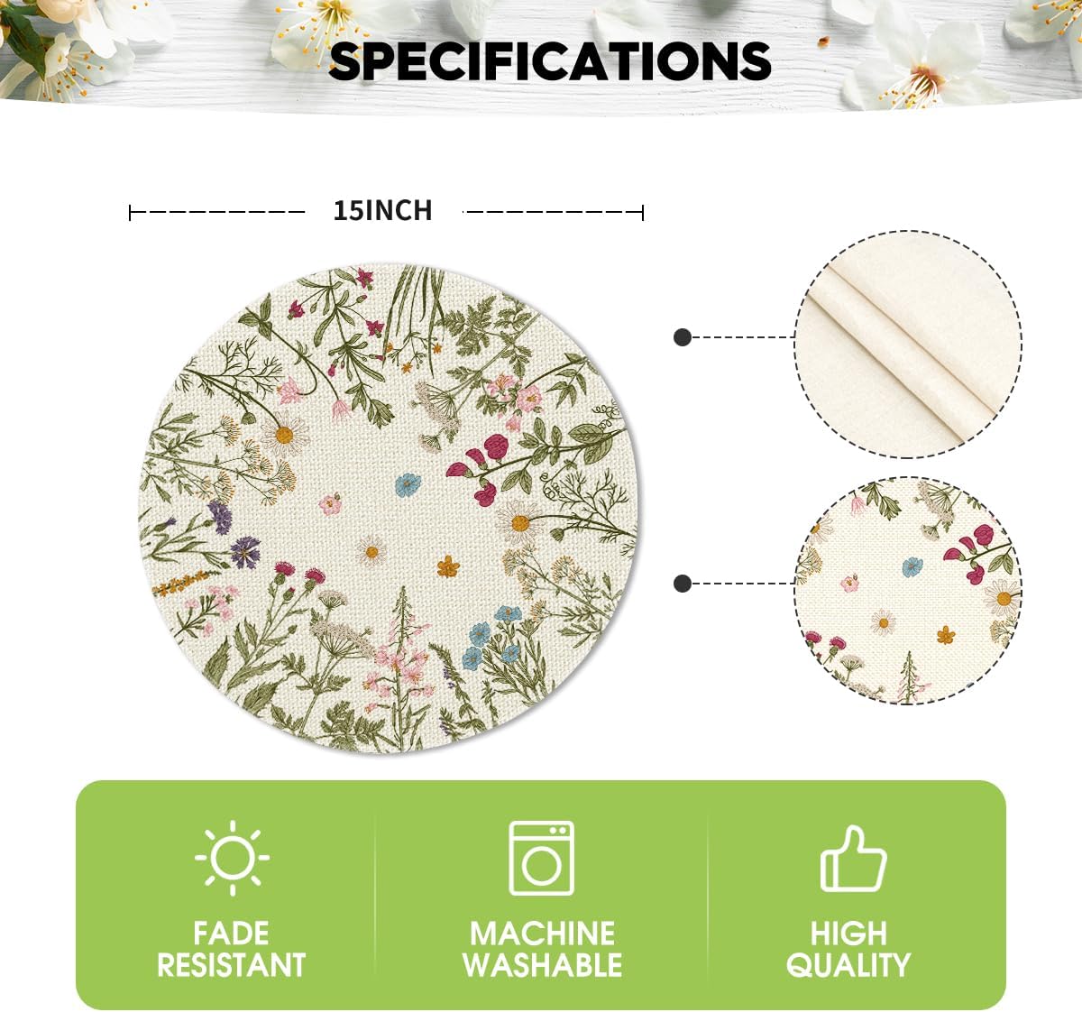 Antique Herbs Wild Flowers Spring Placemats Set of 4