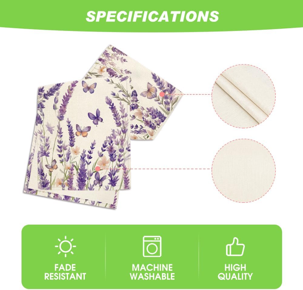 Purple Lavender Floral Butterflies Spring Table Runner