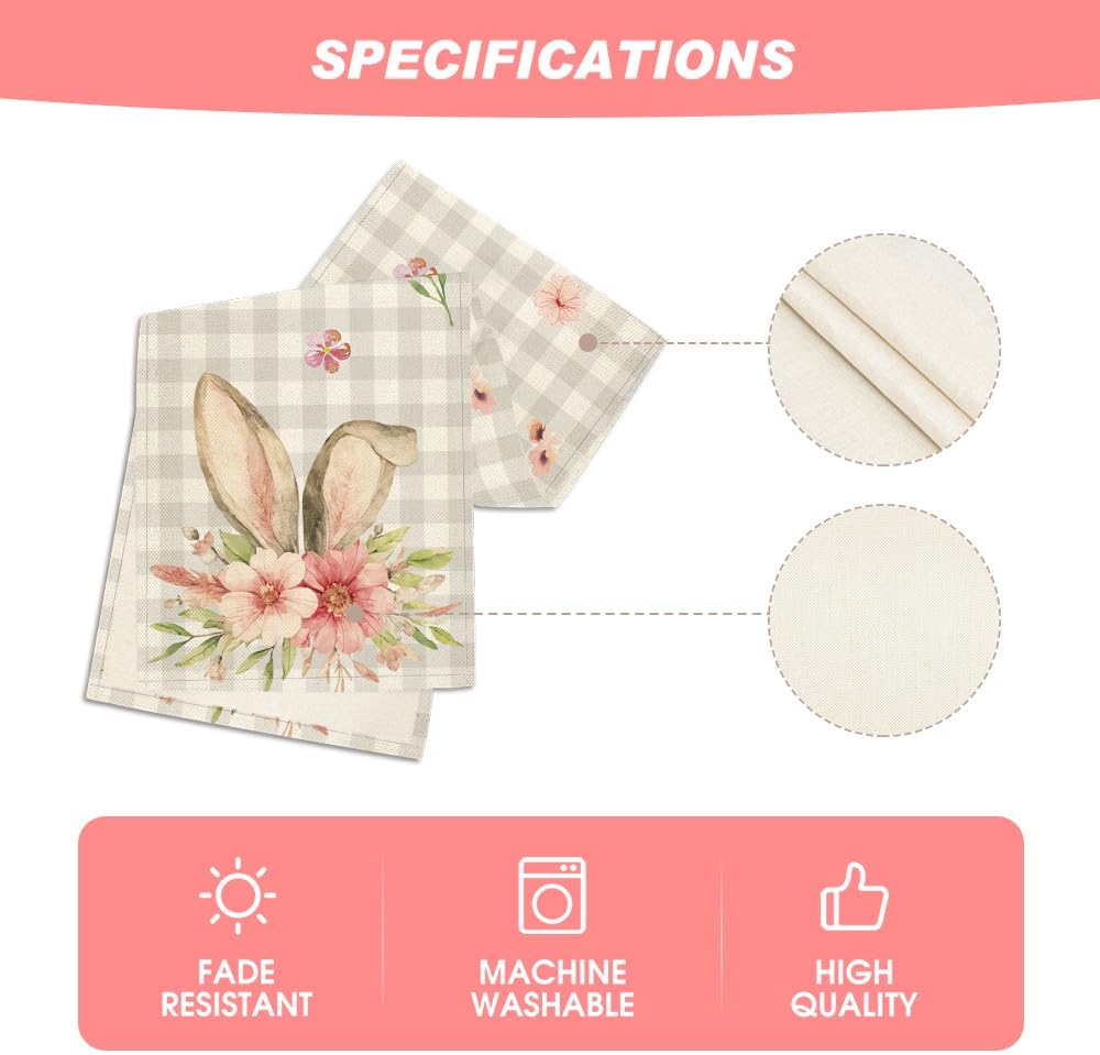 Buffalo Plaid Bunny Rabbit Ears Flower Easter Table Runner